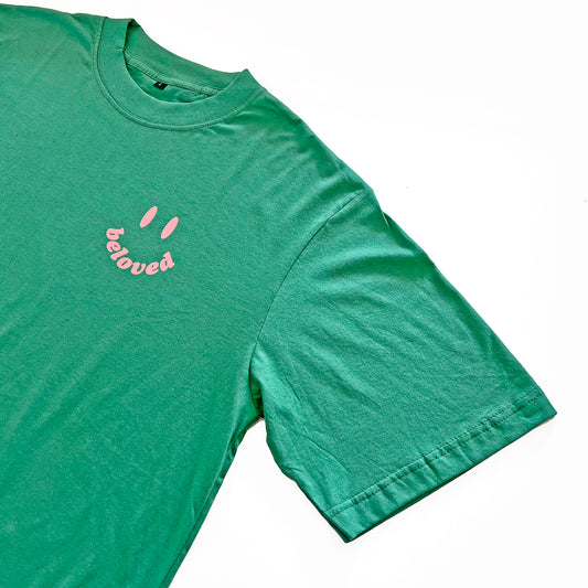T-Shirt "Smile Beloved" in stone green